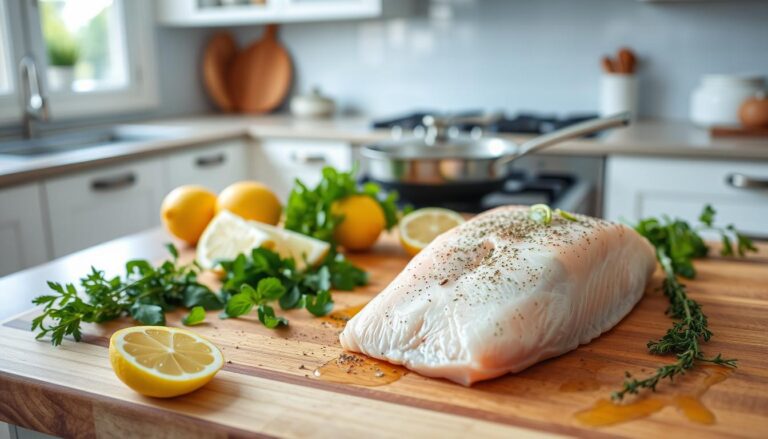 Plated lectin-free fish dish garnished with fresh herbs and spices, showcasing a healthy and flavorful meal
